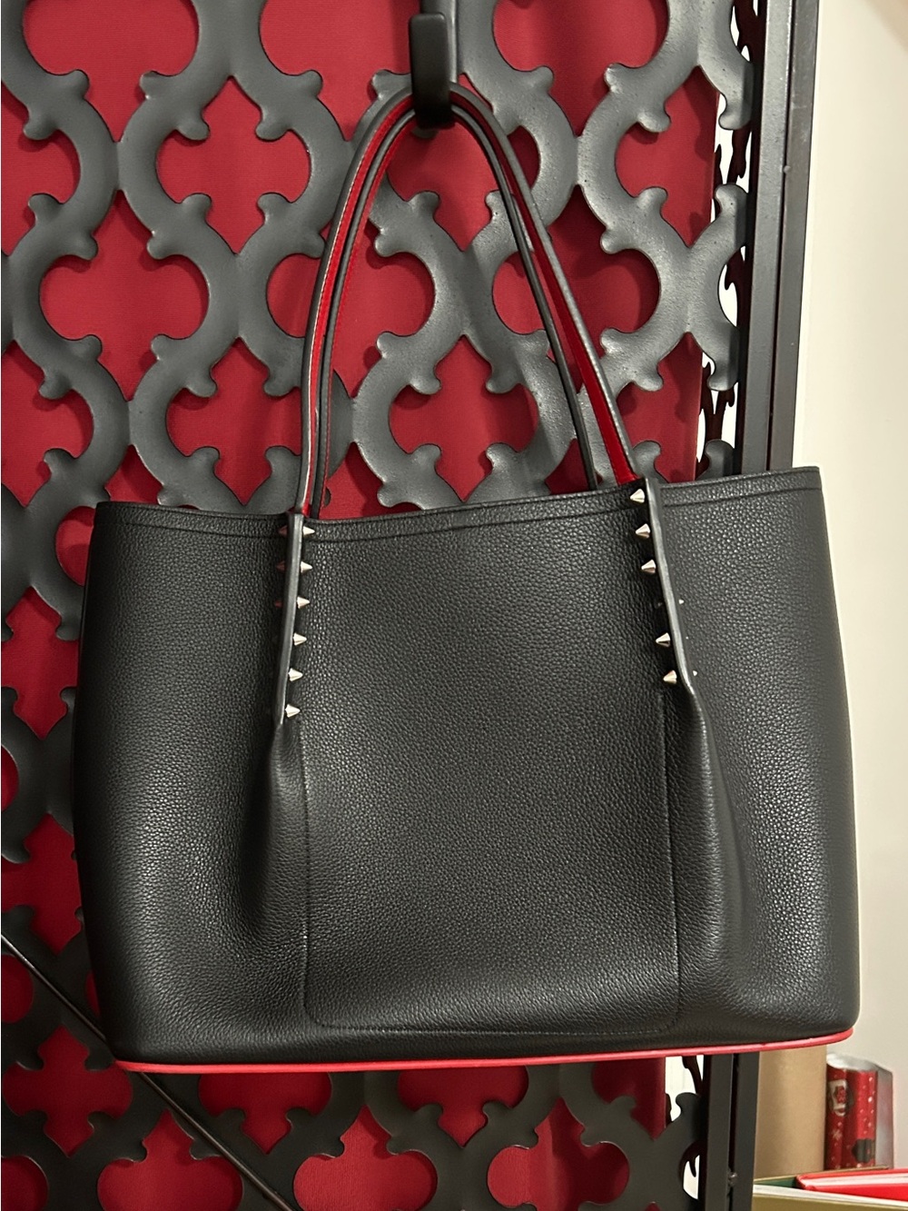 AUTHENTIC‼️ Black CHRISTIAN LOUBOUTIN Stud-Accent Leather Tote Bag